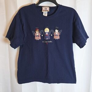 Vintage Top Stitch By Morning Sun T-Shirt Angels God Bless America USA Grandma M